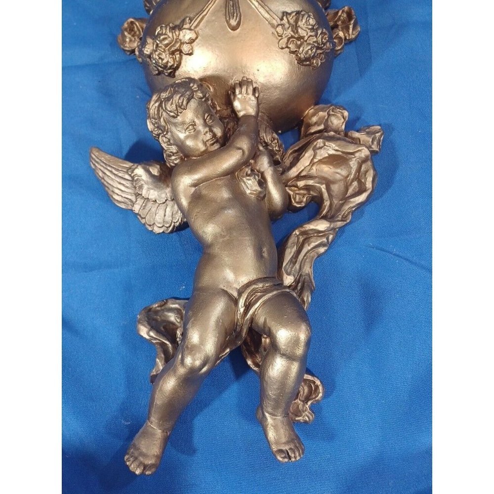 Vtg Syroco Cherub Wall Pocket Urn Rose Wall Sconce Putti Angel Planter V… - Picture 6 of 8